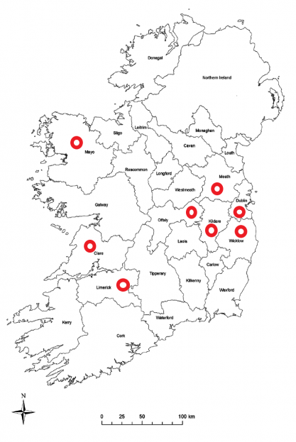 Map of Pyrite affected counties of Ireland